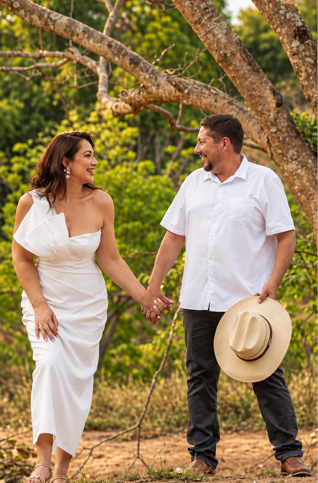 Renata e Rodiney de mãos dadas
